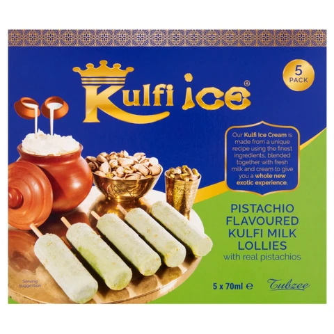 Kulfi Ice Pistachio Flavoured Kulfi Milk Lollies 5 x 70ml