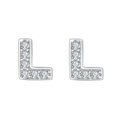 Ever Faith Pave Cubic Zirconia Initial Letter L Stud Earrings Clear