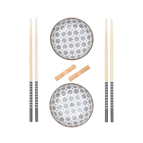 Maison by Premier White Ceramic and Wood Sushi Set