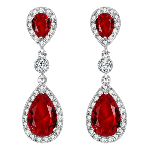 Ever Faith Cubic Zirconia Red Infinity Teardrop Halo Pierced Earrings