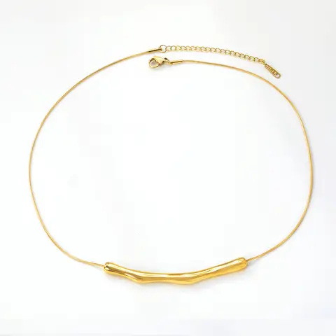 18K PVD Gold Stainless Steel Wave Bar Pendant Necklace, 5.7x65mm Curved Statement Jewelry