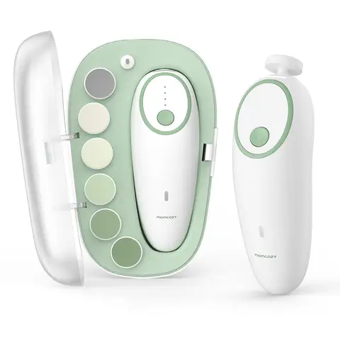 Momcozy Baby Electric Nail Trimmer, Rechargeable with 7 Grinding Pads & LED Light, Gentle 360° Filing for Infants