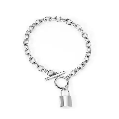 Silver Tone Stainless Steel O-Chain Bracelet, Bone Toggle OT Clasp, 20cm Heavy Link Industrial Jewelry