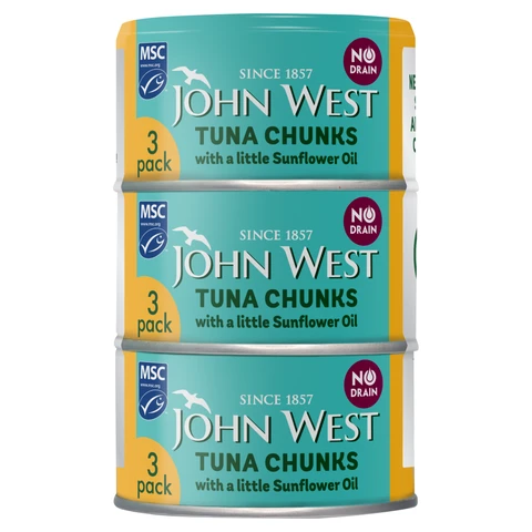 John West No Drain Tuna Chunks In Sunflower Oil 3 x 100g