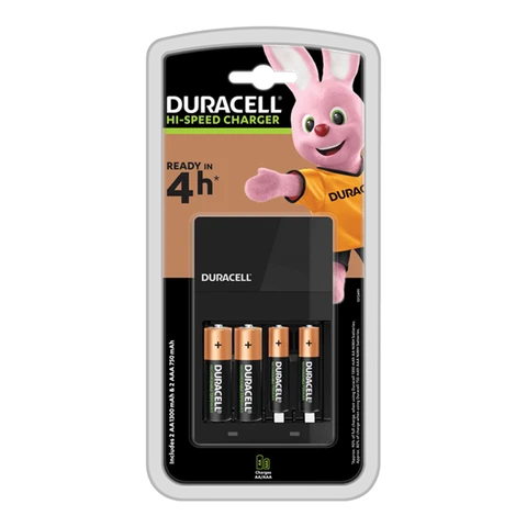 DURACELL 4-Hour Battery Charger (CEF14) with 2 x AA and 2 x AAA Batteries - UK Plug