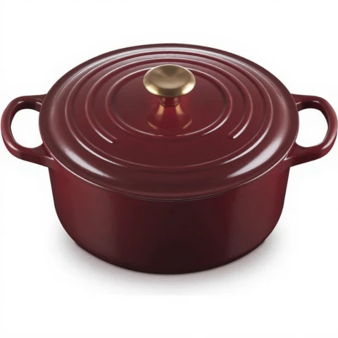 Le Creuset Signature Serie Runder Bräter aus Gusseisen mit Deckel - 20cm - 2.4L - Geeignet für alle Herdarten - Dunkelrot