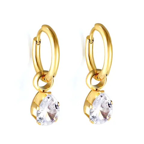 18K Gold Plated Teardrop Crystal Hoop Earrings, Pear Cut Cubic Zirconia Dangle Huggies