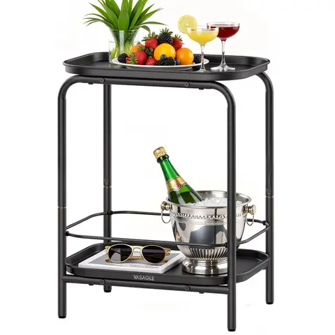 VASAGLE Side Table 2 Shelf Rectangle Black