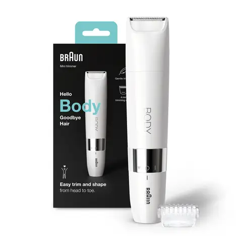 Braun Body Mini Trimmer BS1000, Electric Body Hair Removal for Women and Men, White