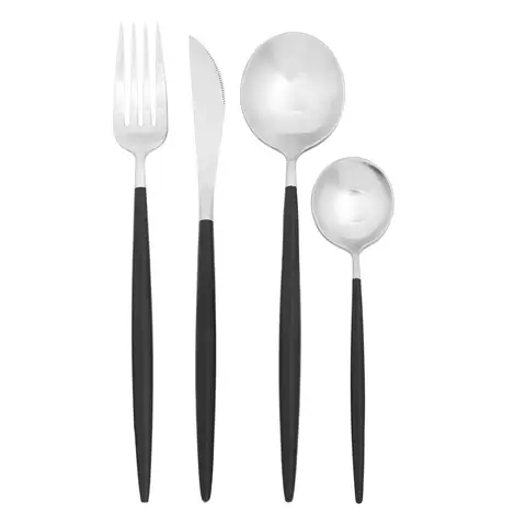 Interiors by Premier 16 Piece Matte Silver and Black Cutlery Set