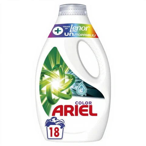 Ariel Flüssigwaschmittel + Touch of Lenor Unstoppables Color 18 Wäschen Duft Touch