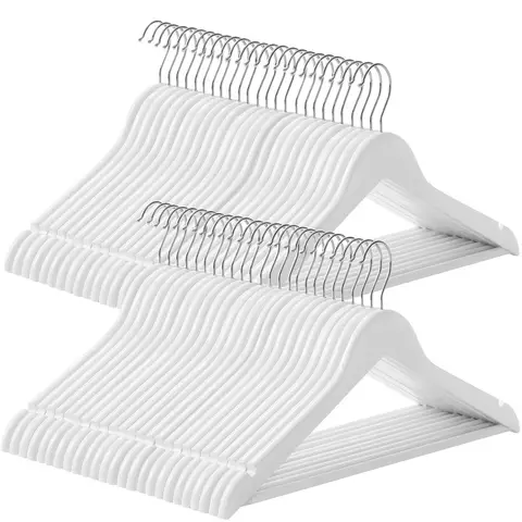 Wooden Hanger, 44.5x23x1.2cm, White and Silver, Set of 50