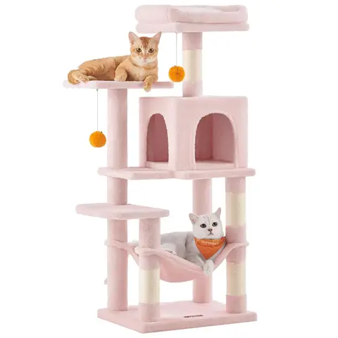 Feandrea Cat Tree, Multi-Level Plush Cat Condo, 45×35×112cm, Jelly Pink