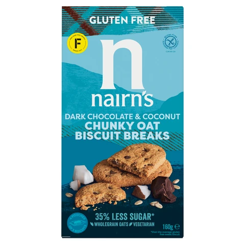 Nairns Gluten Free Biscuit Breaks Chunky Oats, Dark Chocolate & Coconut 160g