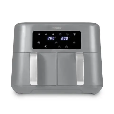 Tower Vortx Dual Basket Air Fryer - Grey & Chrome, 8.5L, 2400W, Two 4.25L Baskets, Sync Finish, Dual Cook Function, T17137GRY