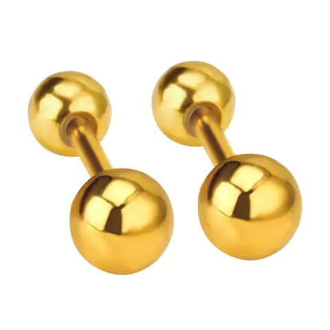 18K PVD Gold Plated Surgical Steel Ball Stud Earrings, Screw Back Piercing Jewelry (3mm-6mm)