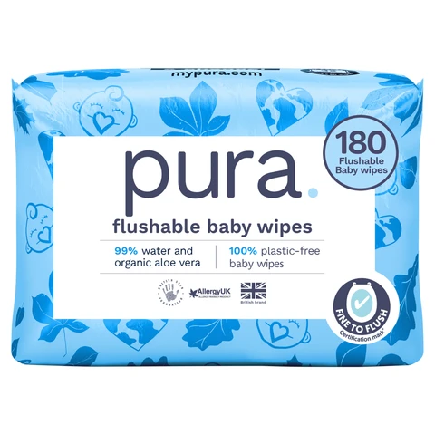 Pura Flushable Eco Baby Wipes 180Wipes
