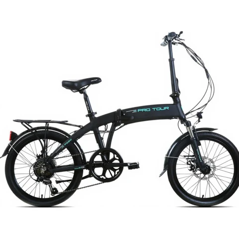 Protour vouwfiets voor volwassenen e-Bike 20 inch 7-versnellings Shimano aluminium frame Licht zwart Licht zwart