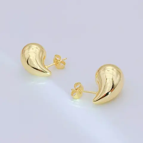 Gold Teardrop Stud Earrings for Women - 18K Gold Plated Chunky Waterdrop Design, Minimalist Bold Fashion Jewelry