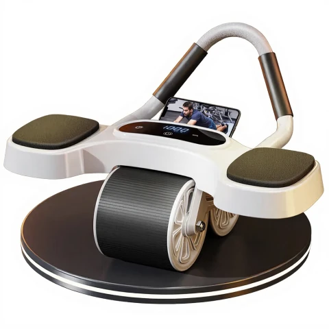 J.ZAO Ab Roller Wiel met Elleboogsteun – Buikspiertrainingsapparatuur met Prestatiescherm, Buikwiel Wit Ideaal voor Buik- en Core Krachttraining Thuis