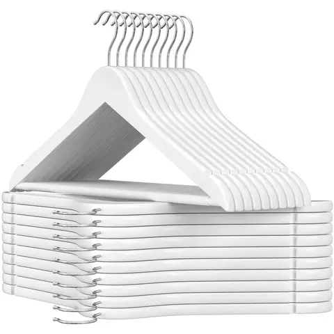 Wooden Hanger, 44.5x23x1.2cm, White and Silver, Set of 20