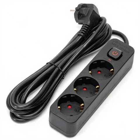 Aigostar Steckdosenleiste mit Kabel/Deutsche 3-fach/3G1.5mm2/3m/Mit quadratischem Schalter/Rechteckig/Schwarz/PP/Leitungen