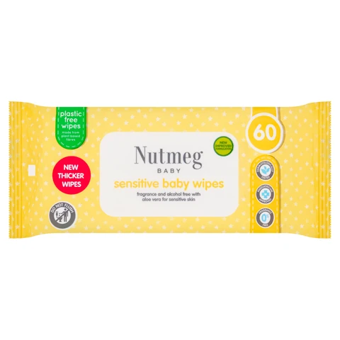 Nutmeg Sensitive Baby Wipes 60 Wipes per Pack