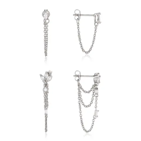Ever Faith Cubic Zirconia Hypoallergenic Dainty Chain and Stud Earrings Set