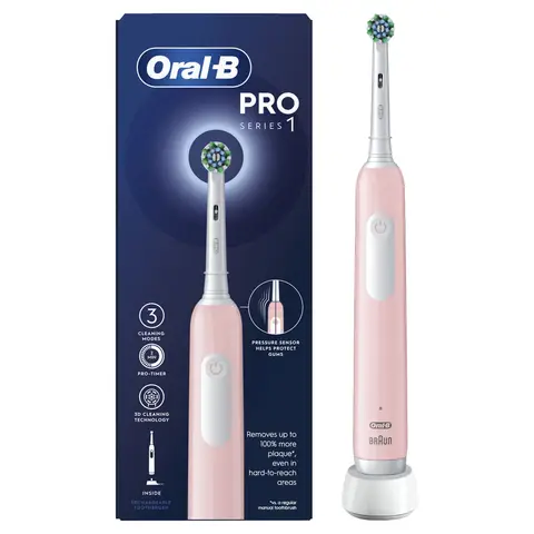 Oral-B Pro 1 Adult Electric Toothbrush, With 3D Cleaning, 1 Toothbrush Head, Gum Pressure Control, 2 Pin UK Plug, Pink