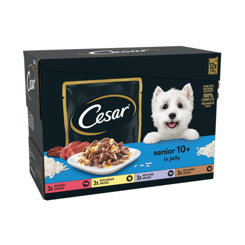 Cesar Senior Wet Dog Food Pouches Mixed Selection in Jelly 12x100g