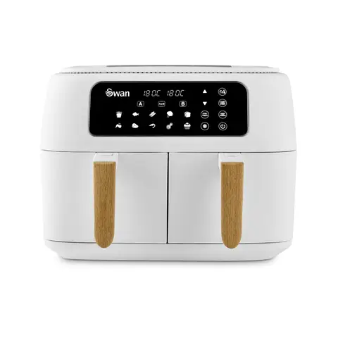 Swan SD10410WHT Nordic Duo 13-in-1 Air Fryer with Dual Non-Stick Baskets, Swan Cyclone Technology, 13 Pre-Set Functions, Match Cook, 8L, 1700W, White
