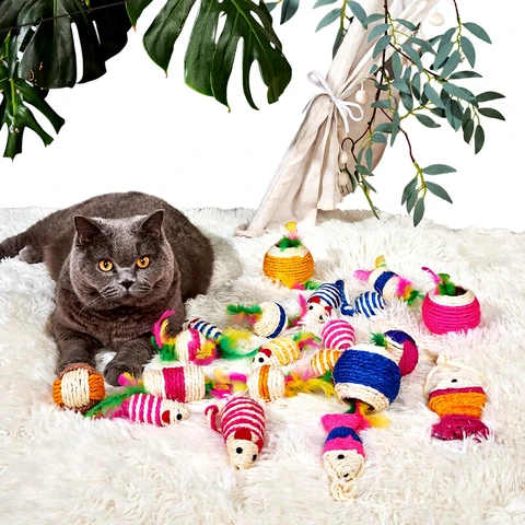 Meowmagic Jouet plume et balle en sisal pour chat – Lot de 4