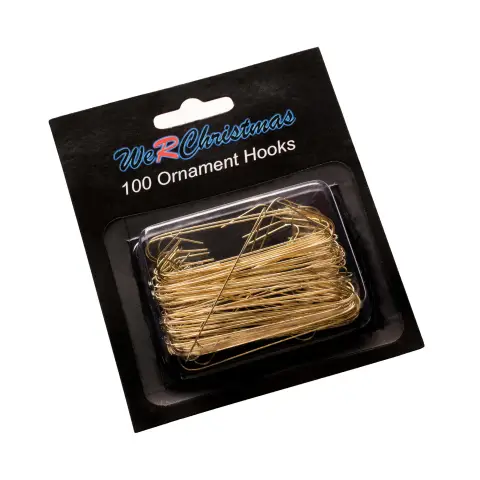 WeRChristmas Bauble Ornament Hooks, Gold, Pack of 100