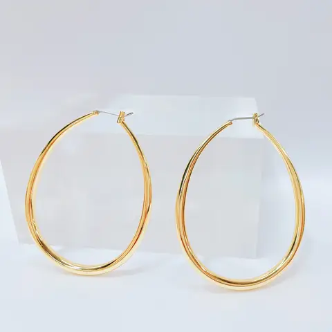 60mm Large Oval Gold Hoop Earrings – 14K Gold Plated Extra Large Teardrop Shaped Hoops, Elegant Oversized Fashion Jewelry