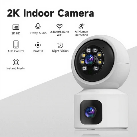 JUANCLOUD Beveiligingscamera's voor binnen met dubbele lens