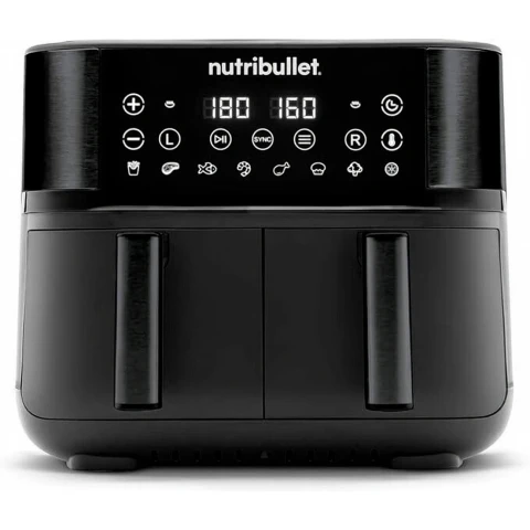 nutribullet? Twin Drayer Heißluftfritteuse, 2 Körbe mit insgesamt 8L Kapazität, 8 voreingestellte Kochmodi, digitales LED-Touchscreen, ölfrei, 2850 W, Schwarz, NBA081B