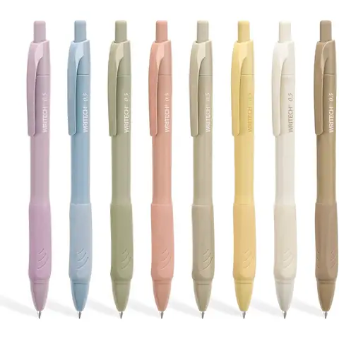 WRITECH 0.5mm Gel Pens with Soft Grip - 8ct Retractable Black Ink Pens for Smooth Writing, No Smear or Smudge