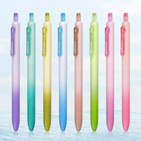 WRITECH Gel Pens Fine Point: 0.5mm Retractable Multicolor Ink No Smear Gradient Color Aesthetic Pen Barrel 8ct for Journaling Notetaking Silent Click Colored Pen Set