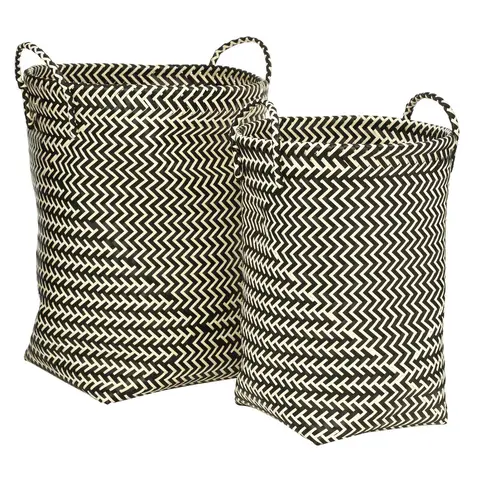 Set Of Two Black And White Woven Storage Baskets-1