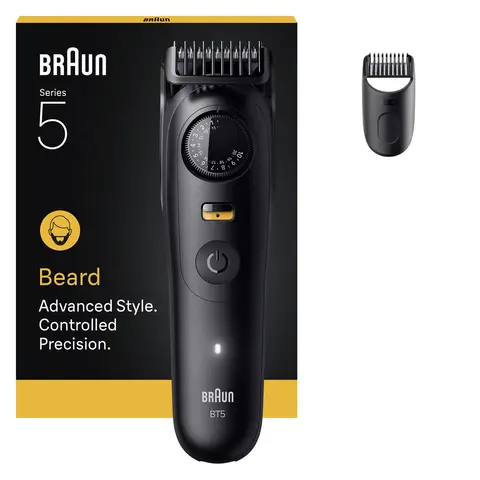 Braun Beard Trimmer Series 5, +2 Styling Tools, 20 Lengths, Sharp Blade, BT5500, Black