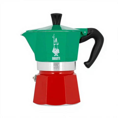 Bialetti Moka Express Espressokocher - Für Gas- und Elektroherd - Für 3 Tassen - Rot & Grün