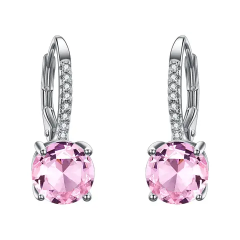 Ever Faith Pink Round Drop Leverback Dangle Earrings with Full Cubic Zirconia