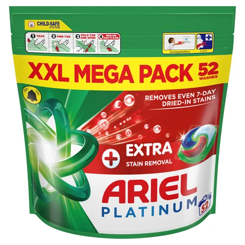 Ariel Platinum PODS, Washing Liquid Laundry Detergent Capsules, Extra Stain Removal, 52 Washes