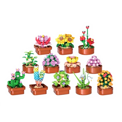 12 Pack Flowers Succulents 3.6MM Mini Building Set - 1403PCS Flower Botanical Collection for Home Décor Plant Building Blocks Toy, Party Favors Gifts for Easter Birthday Adults Women Kids 10+