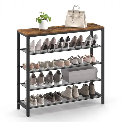 VASAGLE Shoe Rack 4 Shelves Rustic Brown/Black