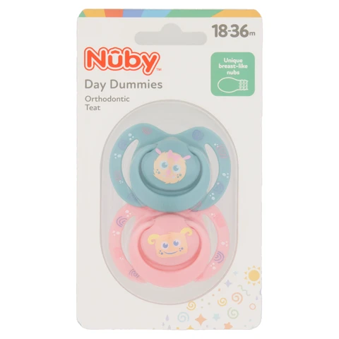 Nuby Day Dummies Orthodontic Teat 18-36 Months 2 Pack Pale Mint/Pink