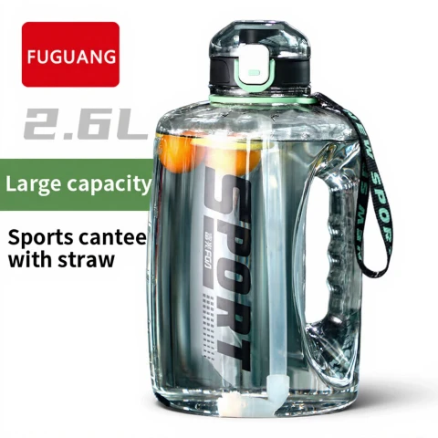 FUGUANG Gobelet à eau en plastique de grande capacité pour sports en plein air - avec paille - 2,6 L