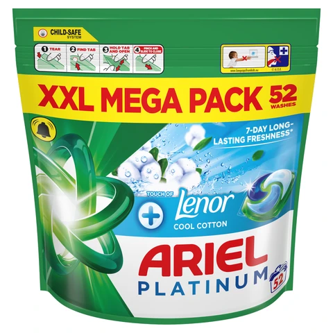 Ariel Platinum PODS, Washing Liquid Laundry Detergent Capsules, Cool Cotton, 52 Washes