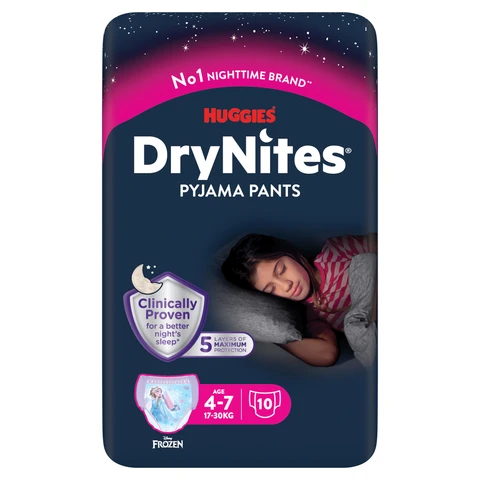 Huggies DryNites Pyjama Pants Age 4-7 17-30kg 10 Pack