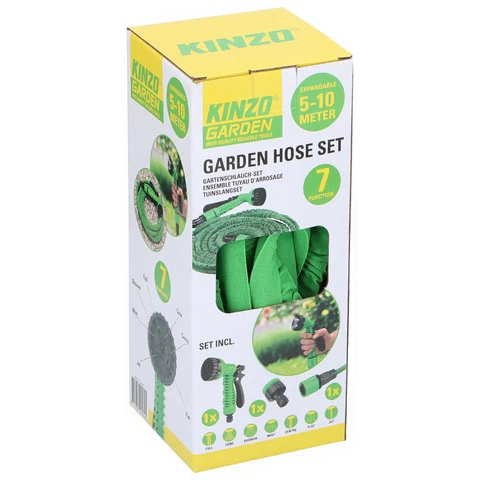 Kinzo Garden Kinzo Flexibele Tuinslang 5-10m - Incl. Opzetstuk - Sproeikop met 7 Spraystanden - Kunststof